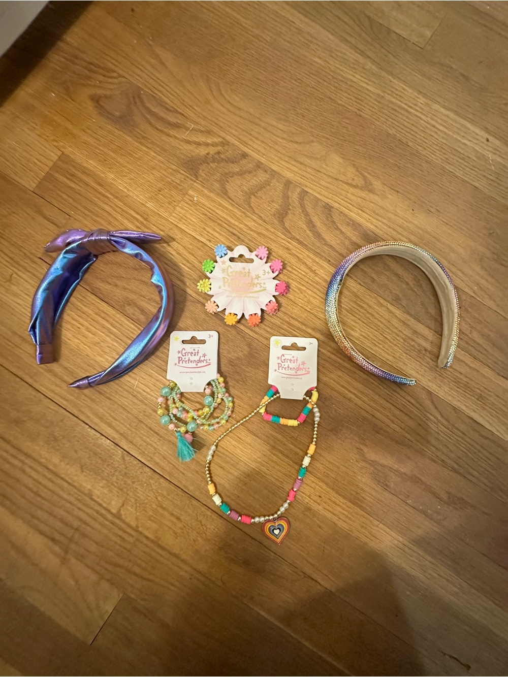 Little Girls bundle Beaded Necklace & Iridescent Headbands Set